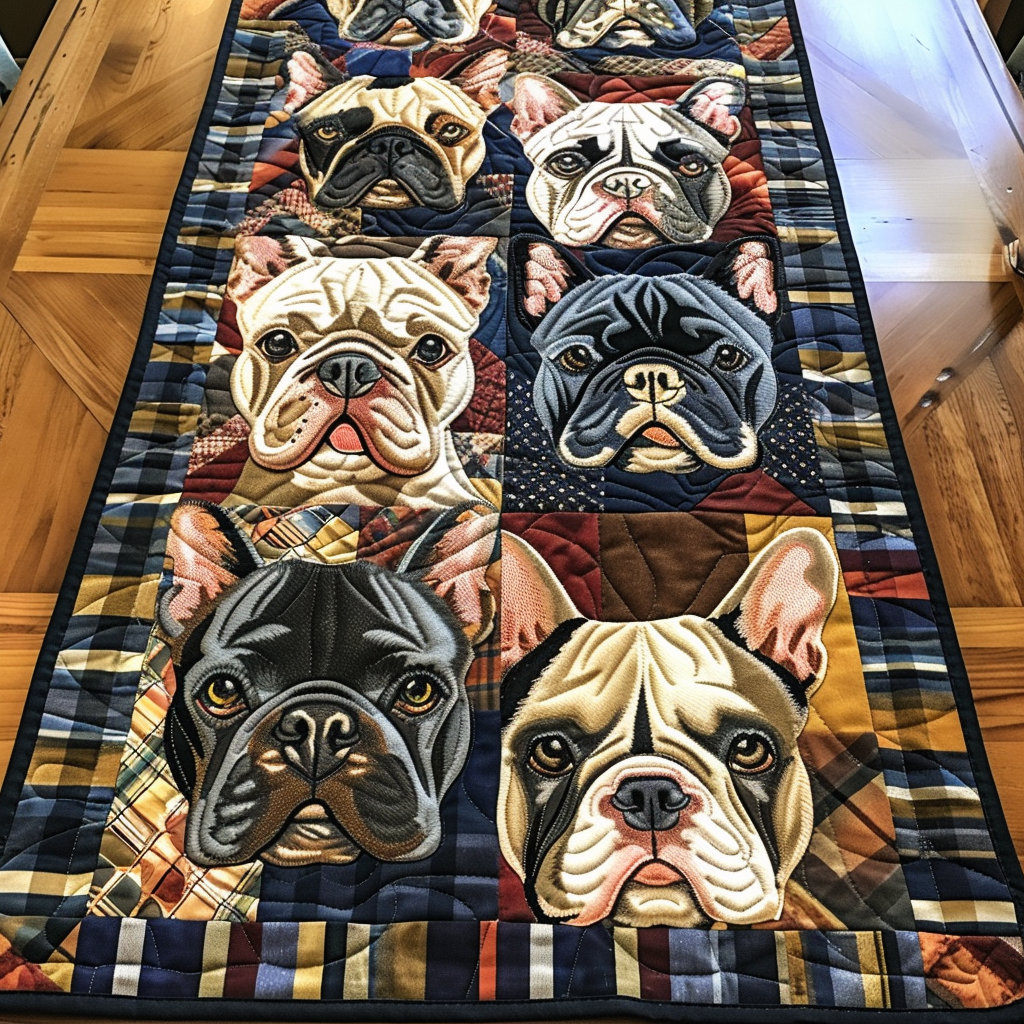 Encantador Camino de Mesa Acolchado con Caritas de Frenchie