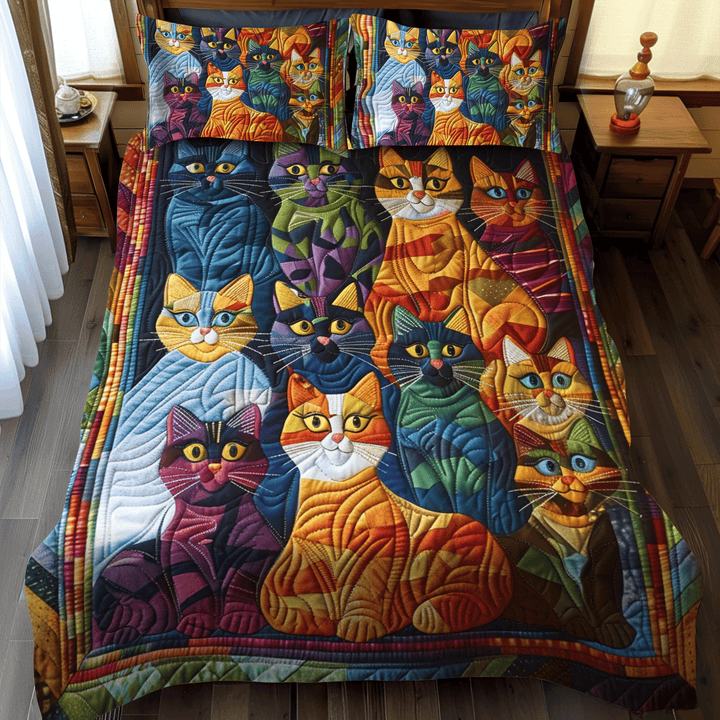 Juego de Ropa de Cama Acolchada de 3 Piezas Gato Fantástico