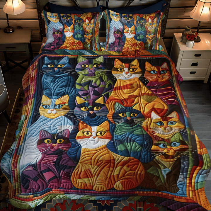 Juego de Ropa de Cama Acolchada de 3 Piezas Gato Fantástico