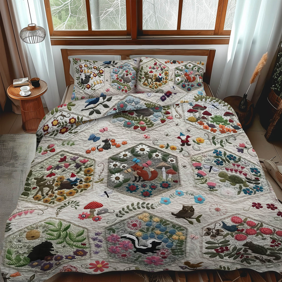 Juego de Ropa de Cama Acolchado de 3 Piezas Woodland Whimsy Animals