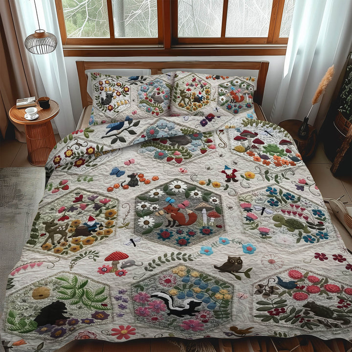Juego de Ropa de Cama Acolchado de 3 Piezas Woodland Whimsy Animals